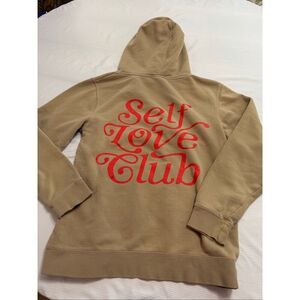 Lonely Ghost Self Love Club Graphic Hoodie Sweater Unisex Tan Size Small
